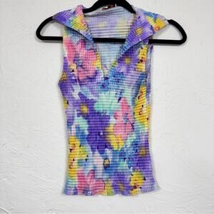 Kisca by Komarav Pink Purple Yellow Floral Sleeveless Top Womens 2 Casual Spring